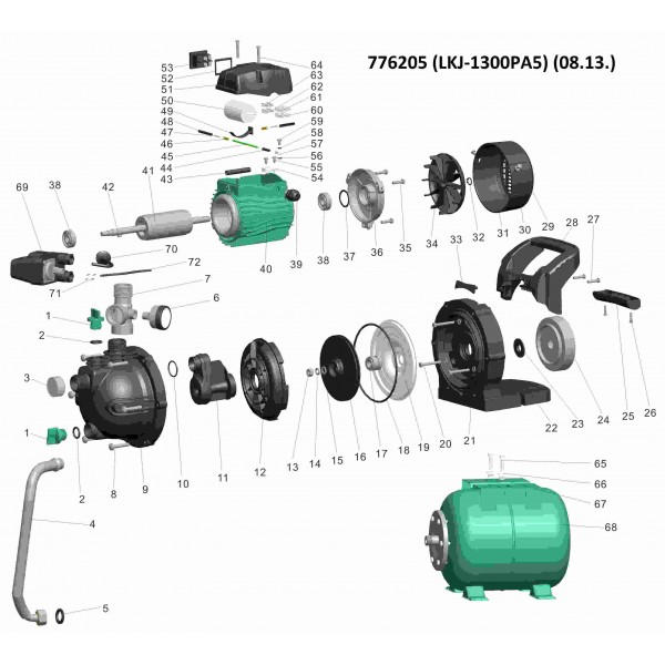 Станция 1.3кВт Hmax 48м Qmax 80л/мин (самовсасывающий насос) 24л LEO (776205)