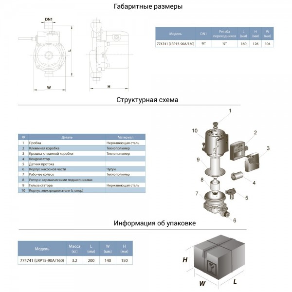 Насос для повышения давления 123Вт Hmax 9м Qmax 25л/мин Ø¾