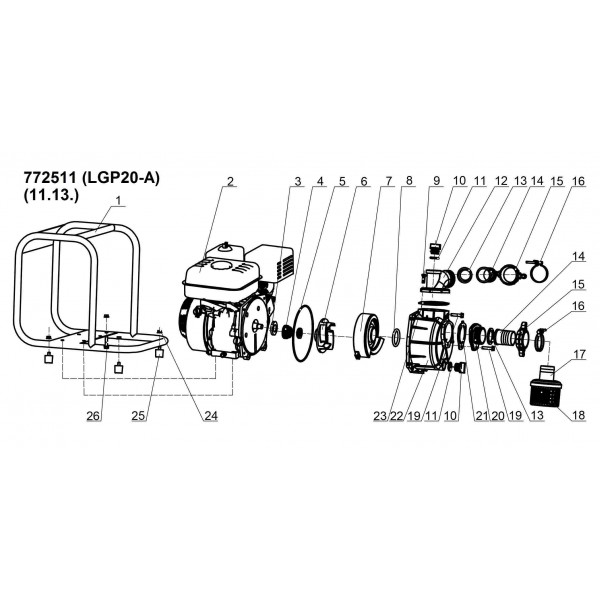 Мотопомпа 5.5л.с. Hmax 30м Qmax 30м³/ч (4-х тактный) LEO LGP20-A (772511)