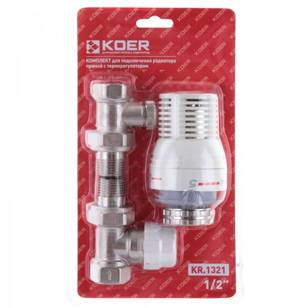 Комплект для подключения радиатора 1/2'' (прямой) с термоголовкой KOER KR.1321 (KR2659) Комплект для подключения радиатора 1/2'' (прямой) с термоголовкой KOER KR.1321 (KR2659)