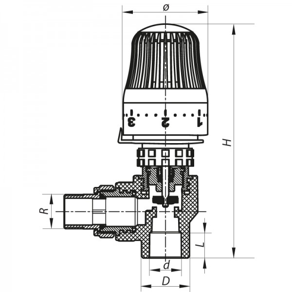 Кран термостатический с термоголовкой угловой 25x3/4 PPR KOER K0154.PRO (KP0196)