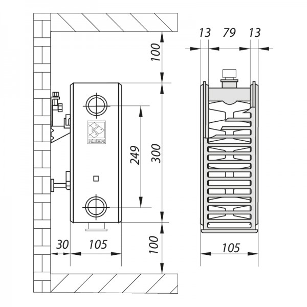 Стальной радиатор 22х300х1000.B KOER (нижнее подключение) (RAD103)