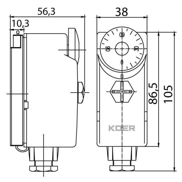 Термостат механический накладной KOER KR.1351 (0… + 90*C) (KP2776)